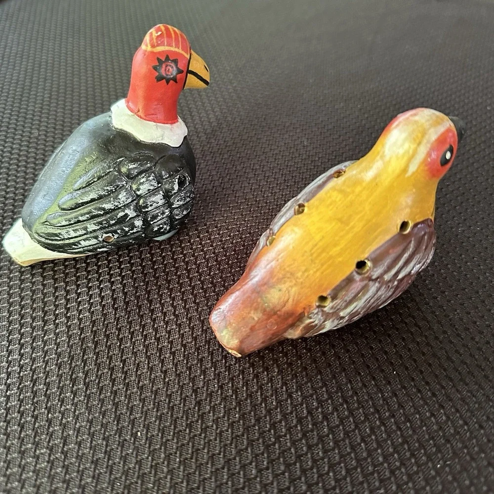 Lot of 2‎ Water Bird Whistles Peru Wood Handmade Hand Painted Colorful